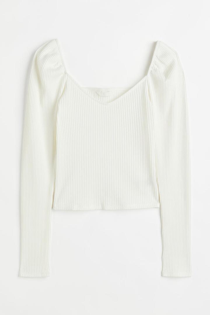 H & M - Ribbed Short Top - White