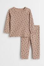 H & M - 2-piece Ribbed Cotton Set - Beige