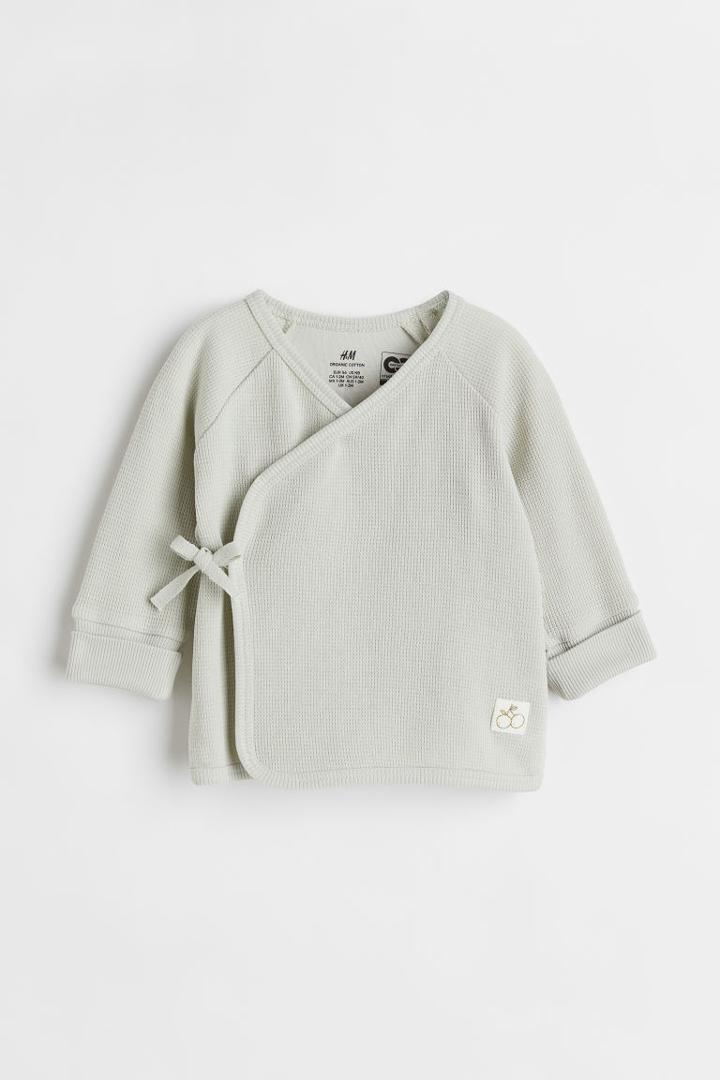 H & M - Wrapover Top With Foldover Cuffs - Green
