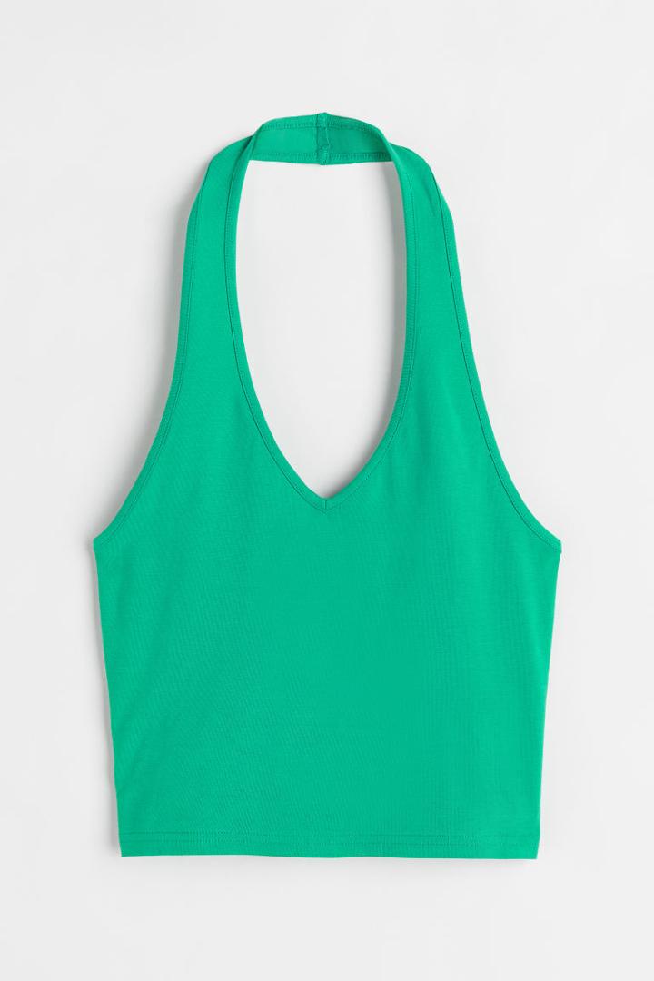 H & M - Halterneck V-neck Top - Green