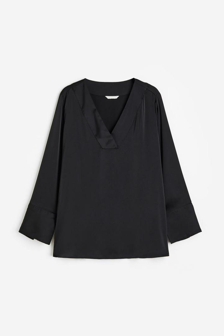 H & M - H & M+ V-neck Satin Blouse - Black