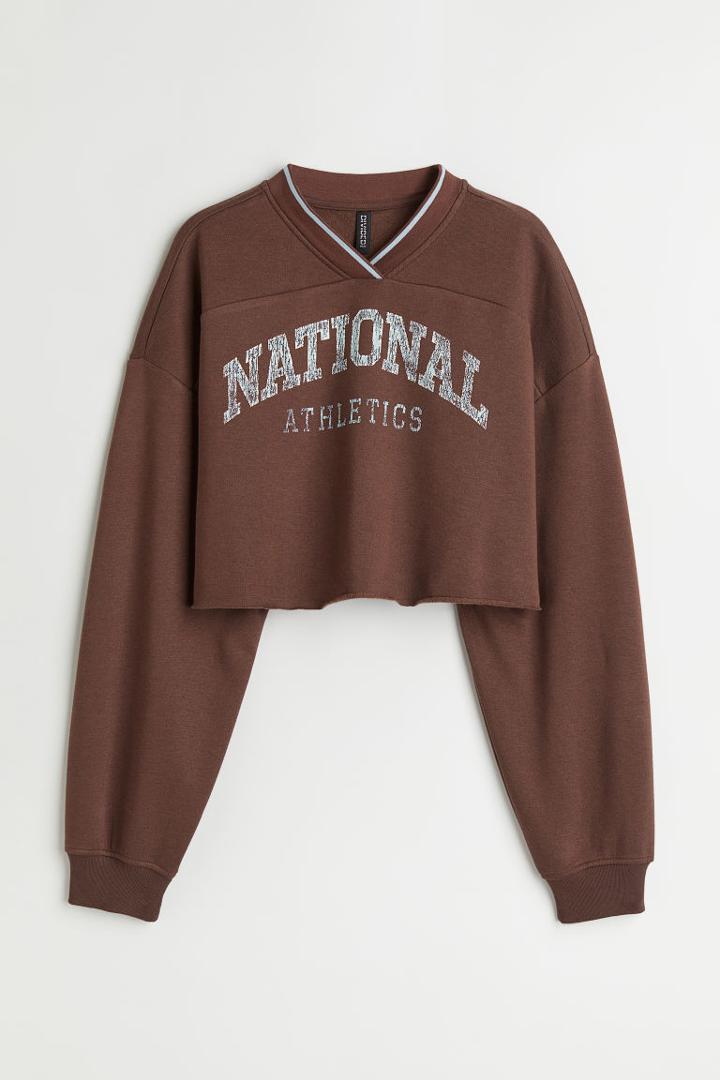 H & M - Crop Sweatshirt - Brown