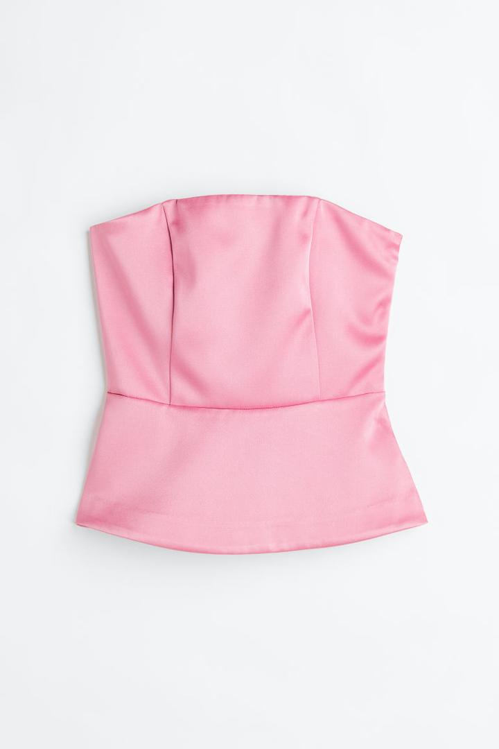 H & M - Bandeau-style Peplum Top - Pink