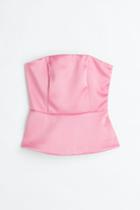 H & M - Bandeau-style Peplum Top - Pink