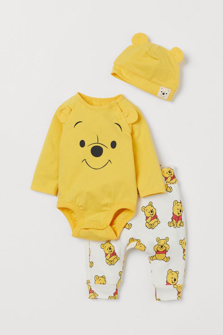 H & M - 3-piece Jersey Set - Yellow