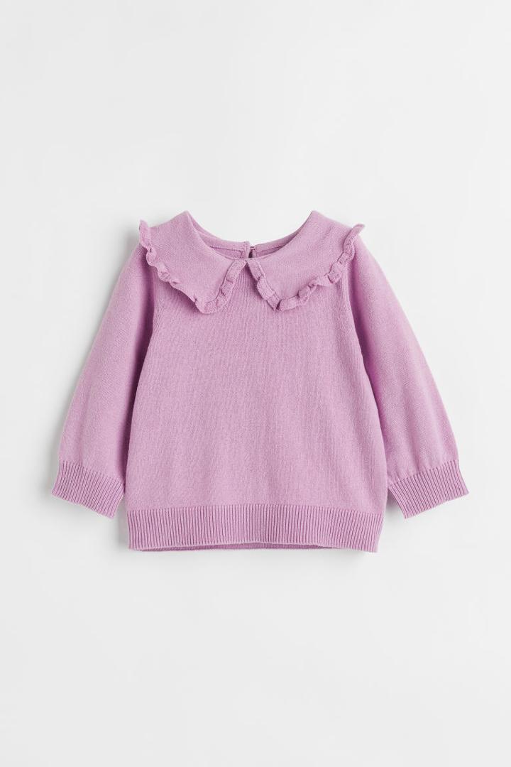 H & M - Flounce-collared Sweater - Purple