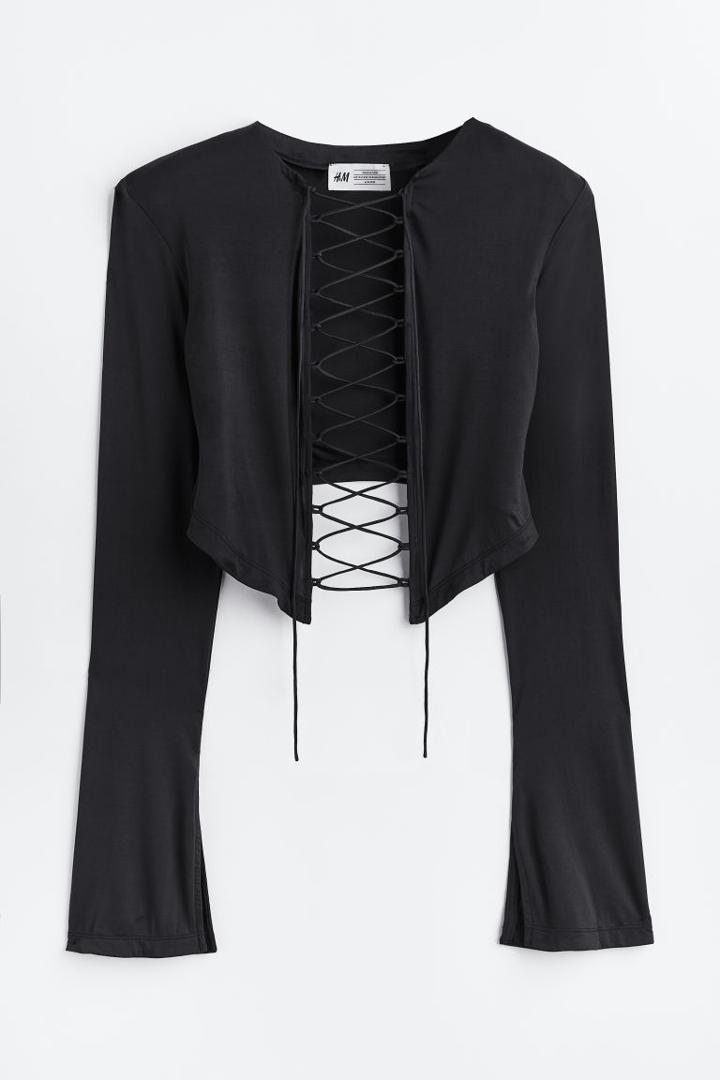 H & M - Laced-detail Top - Black