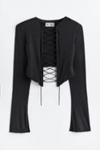 H & M - Laced-detail Top - Black