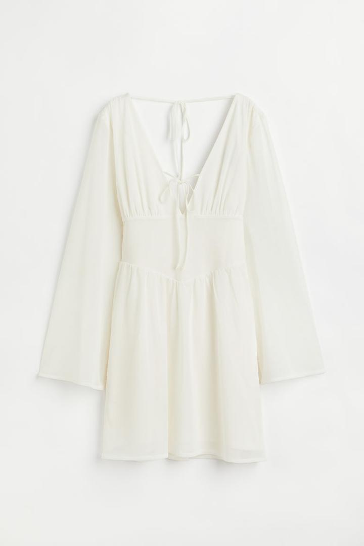 H & M - V-neck Mesh Dress - White