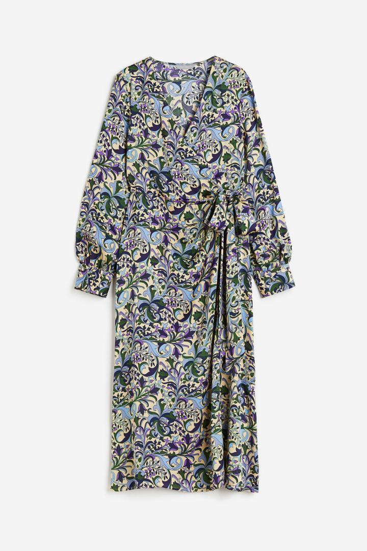 H & M - Balloon-sleeved Wrap Dress - White