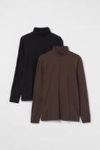 H & M - 2-pack Slim Fit Turtlenecks - Brown