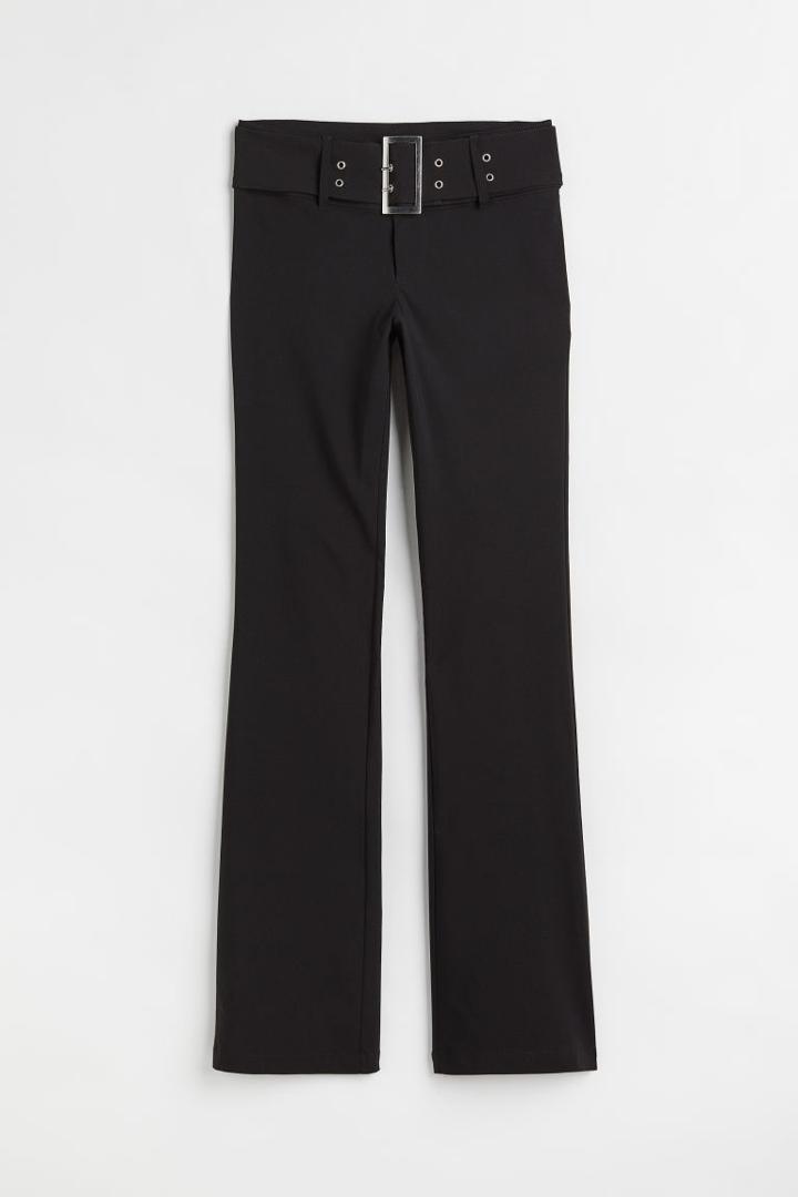 H & M - Flared Pants With Belt - Black