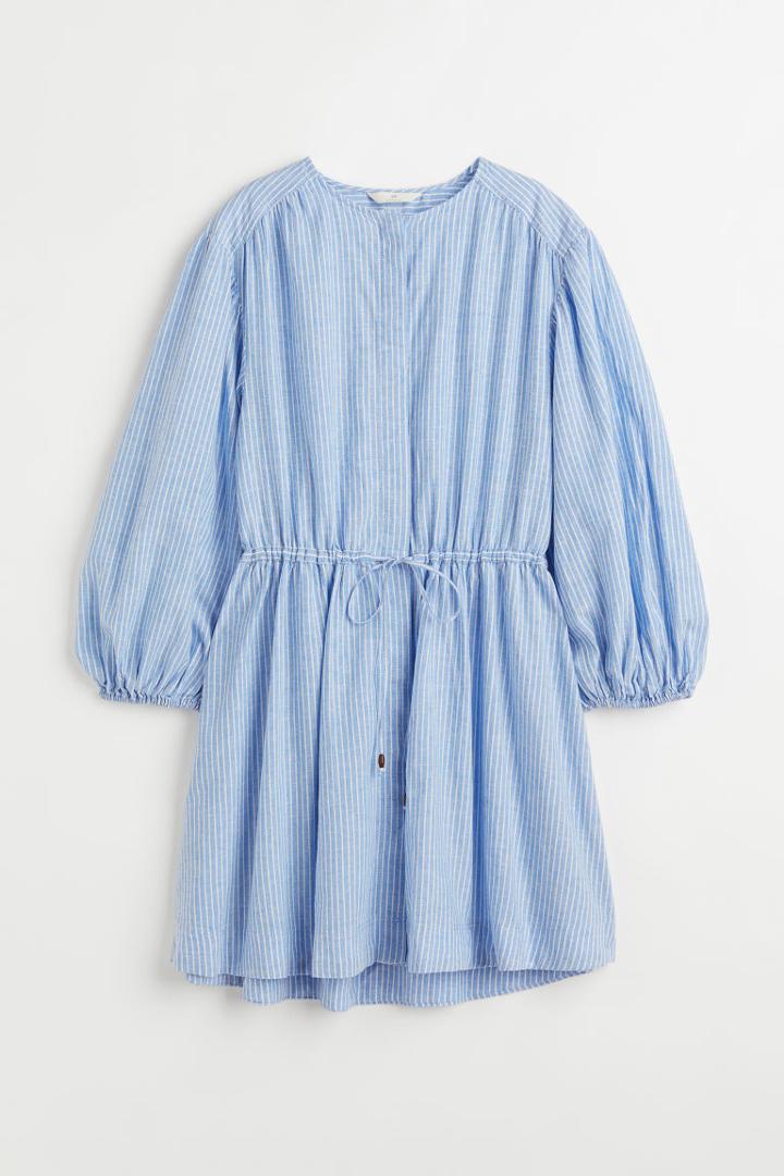 H & M - Short Linen-blend Dress - Blue