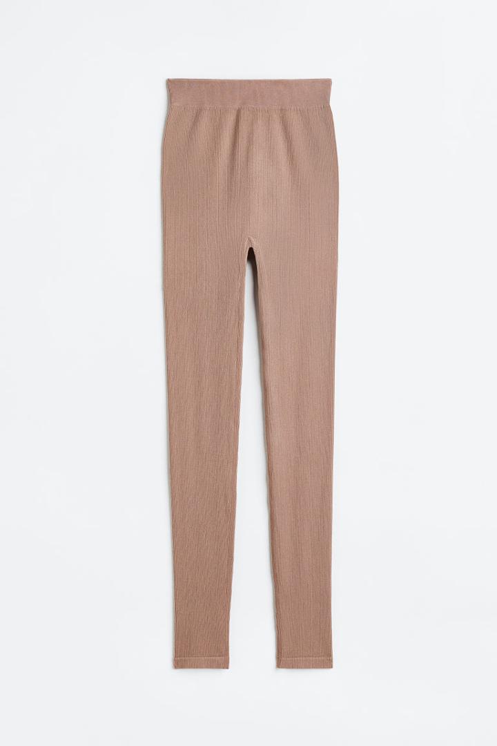 H & M - Seamless Ribbed Leggings - Beige