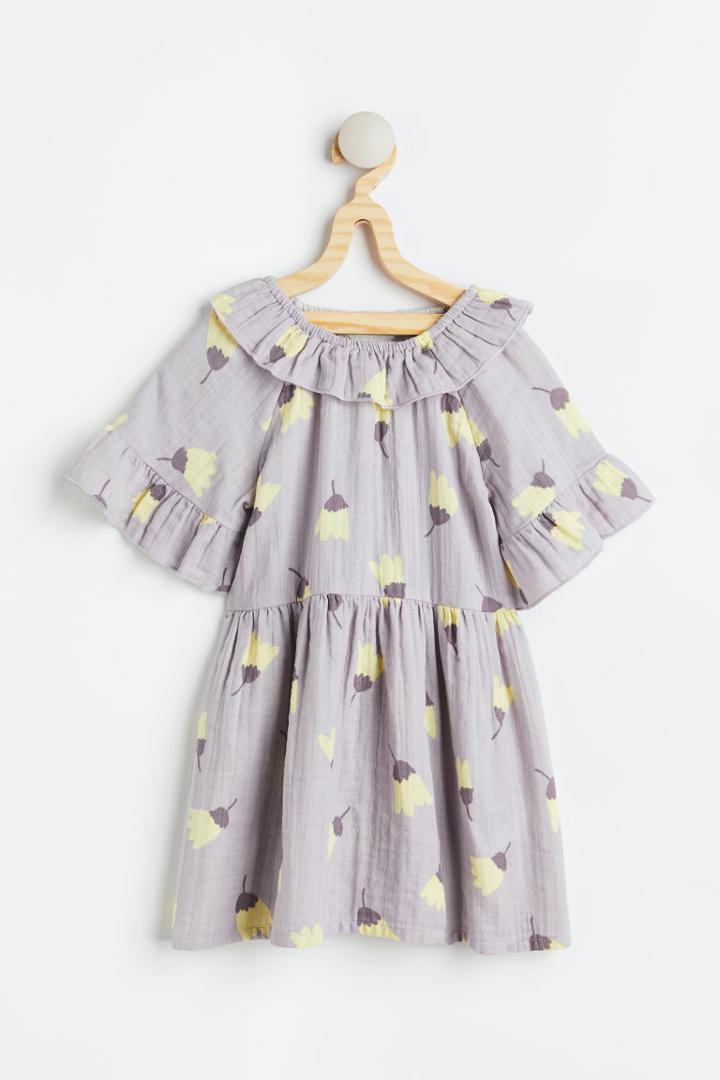 H & M - Flounced Double-weave Dress - Gray