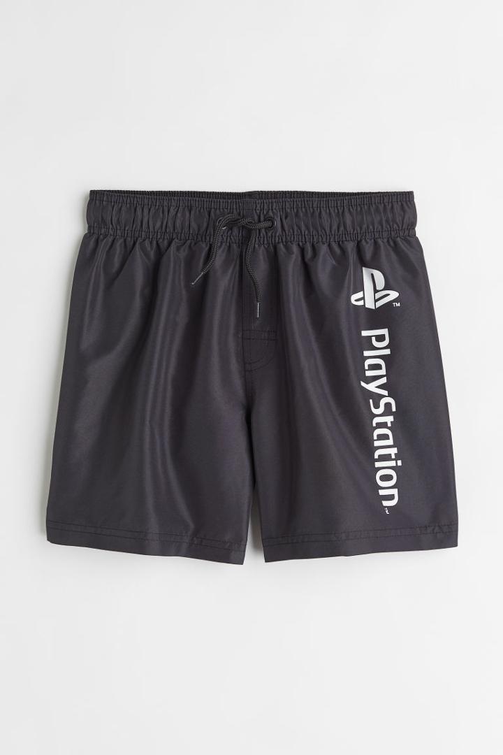 H & M - Printed Swim Shorts - Black