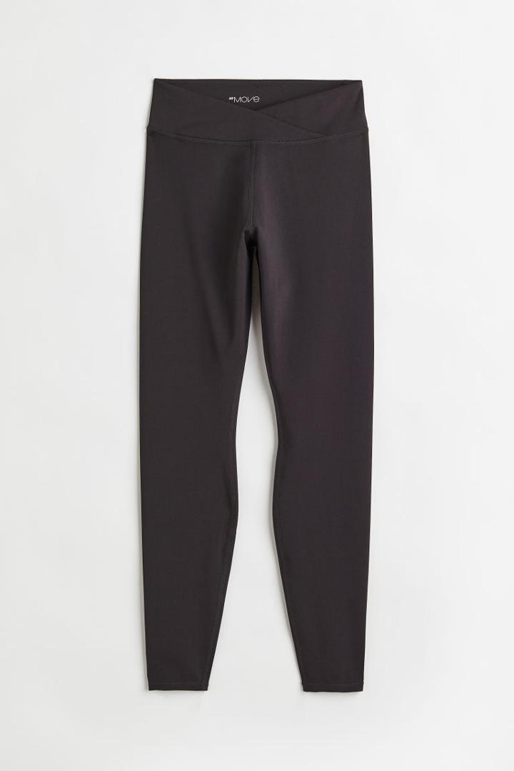 H & M - Wrapover-waist Sports Leggings - Black