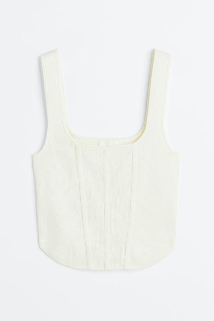 H & M - Fine-knit Corset-style Top - White