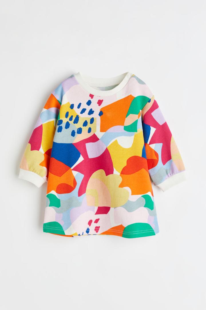 H & M - Printed Sweatshirt Dress - White