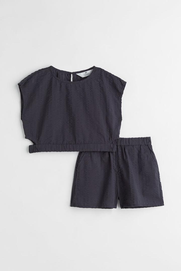 H & M - 2-piece Top And Shorts Set - Gray