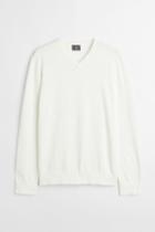 H & M - V-neck Cotton Sweater - White
