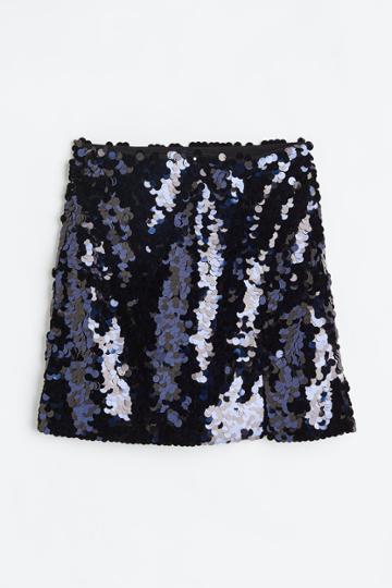 H & M - Sequined Mini Skirt - Blue