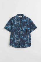 H & M - Short-sleeved Cotton Shirt - Blue