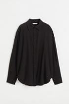 H & M - Crinkled Cotton Shirt - Black