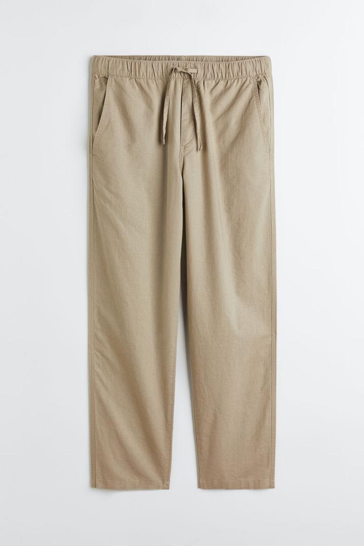 H & M - Loose Fit Linen-blend Pants - Beige
