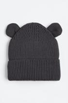 H & M - Rib-knit Hat With Ears - Gray