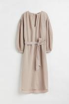 H & M - Tie-belt Cotton Dress - Brown