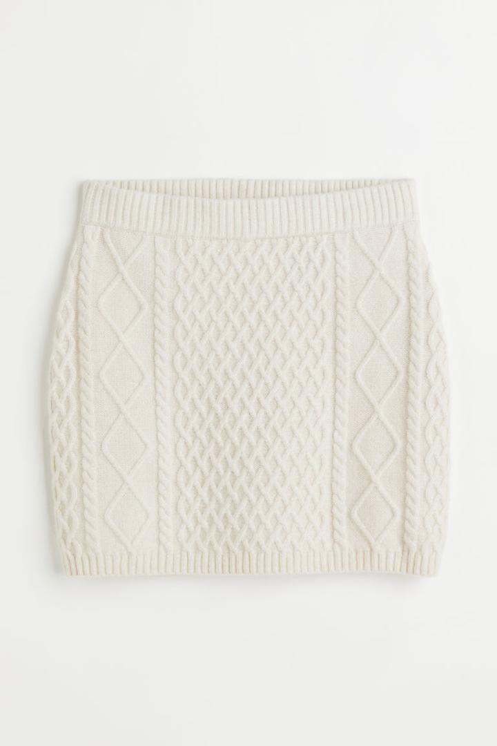 H & M - Cable-knit Skirt - Beige