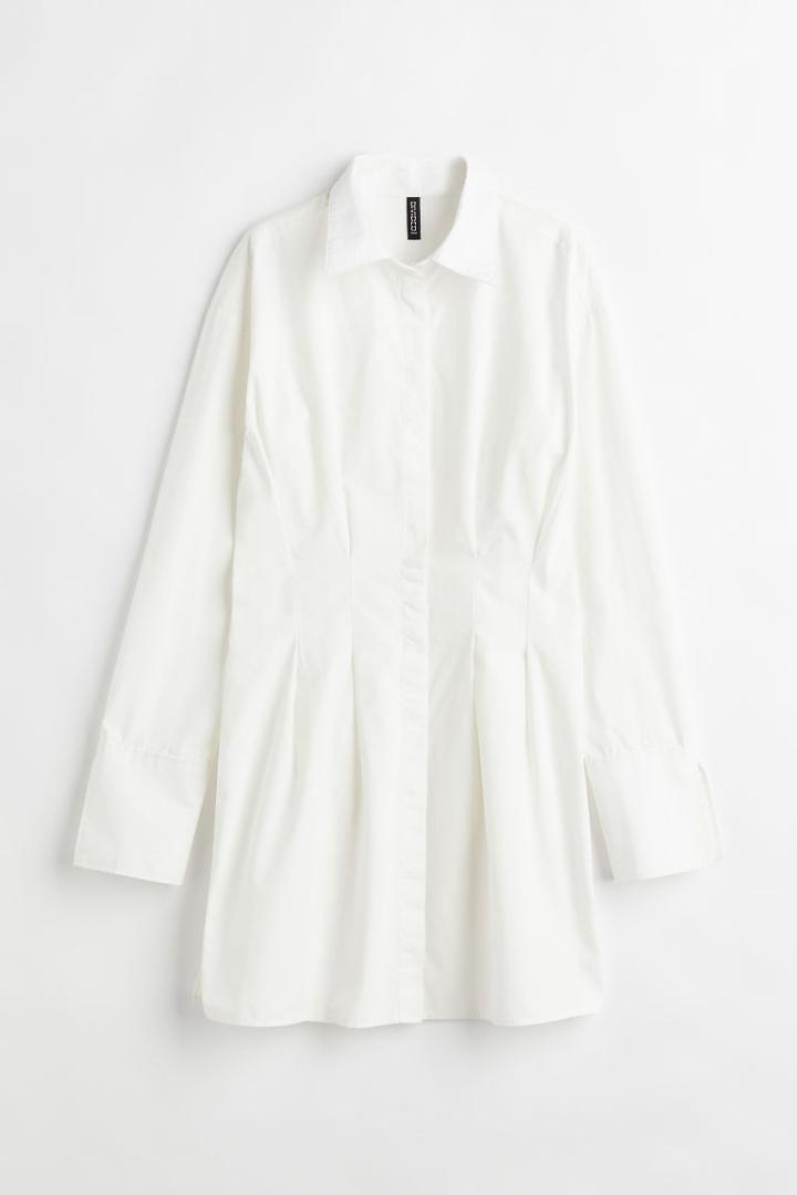 H & M - Cotton Poplin Shirt Dress - White