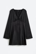 H & M - Patterned Tie-detail Dress - Black
