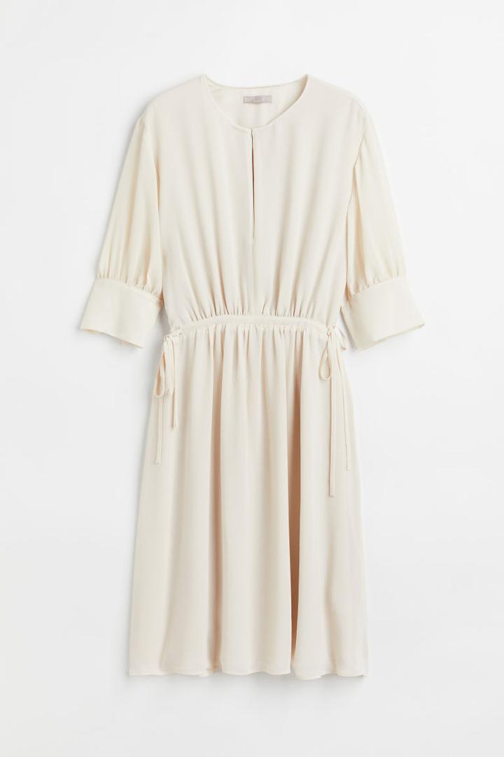 H & M - Chiffon Drawstring-waist Dress - Beige