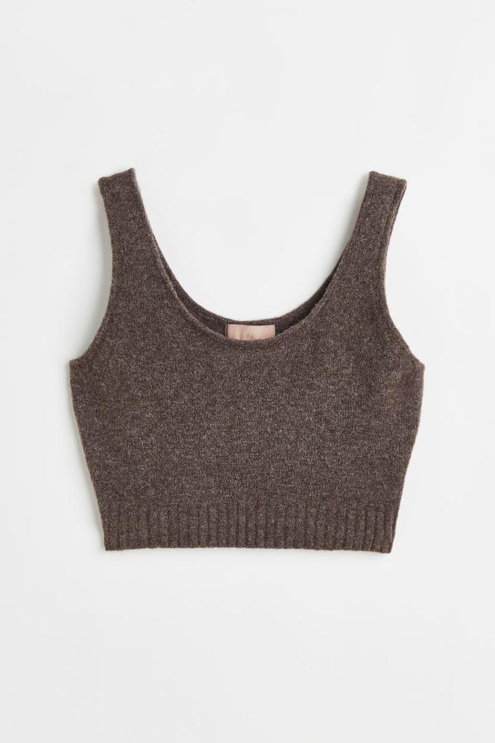 H & M - Fine-knit Crop Sweater Vest - Brown