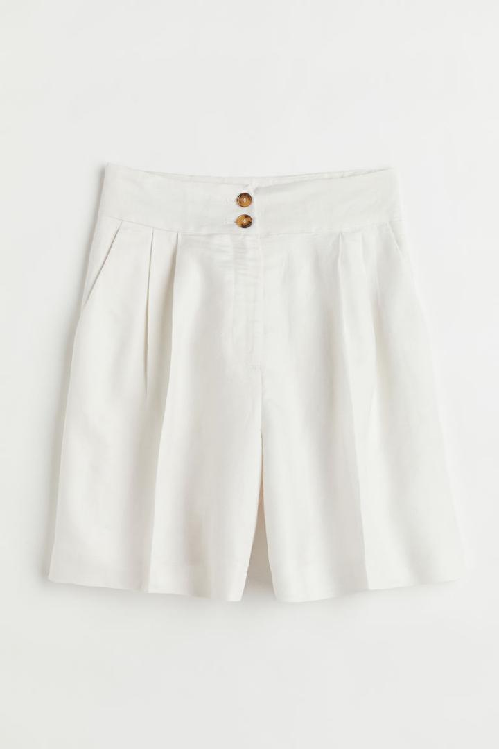 H & M - Wide-leg Shorts - White