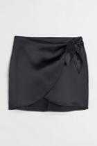 H & M - Satin Wrapover Skirt - Black