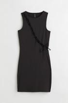 H & M - Ribbed Lacing-detail Dress - Black