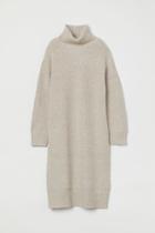H & M - Rib-knit Turtleneck Dress - Beige