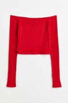 H & M - Fitted Off-the-shoulder Top - Red