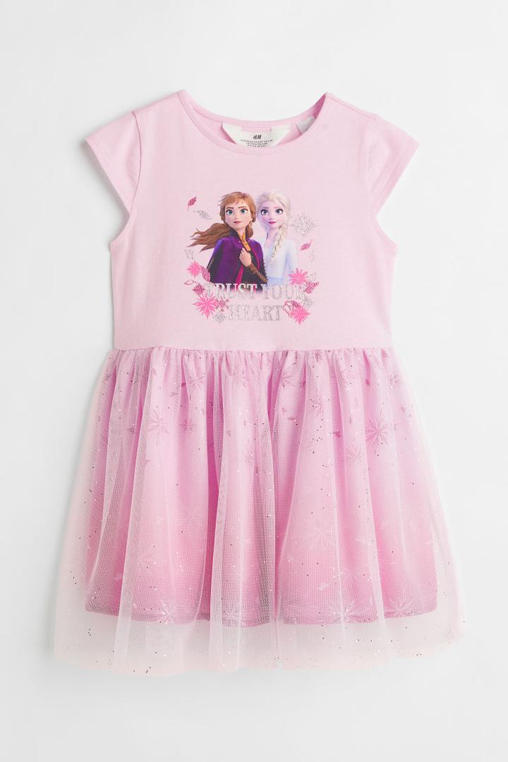 H & M - Printed Tulle Dress - Pink