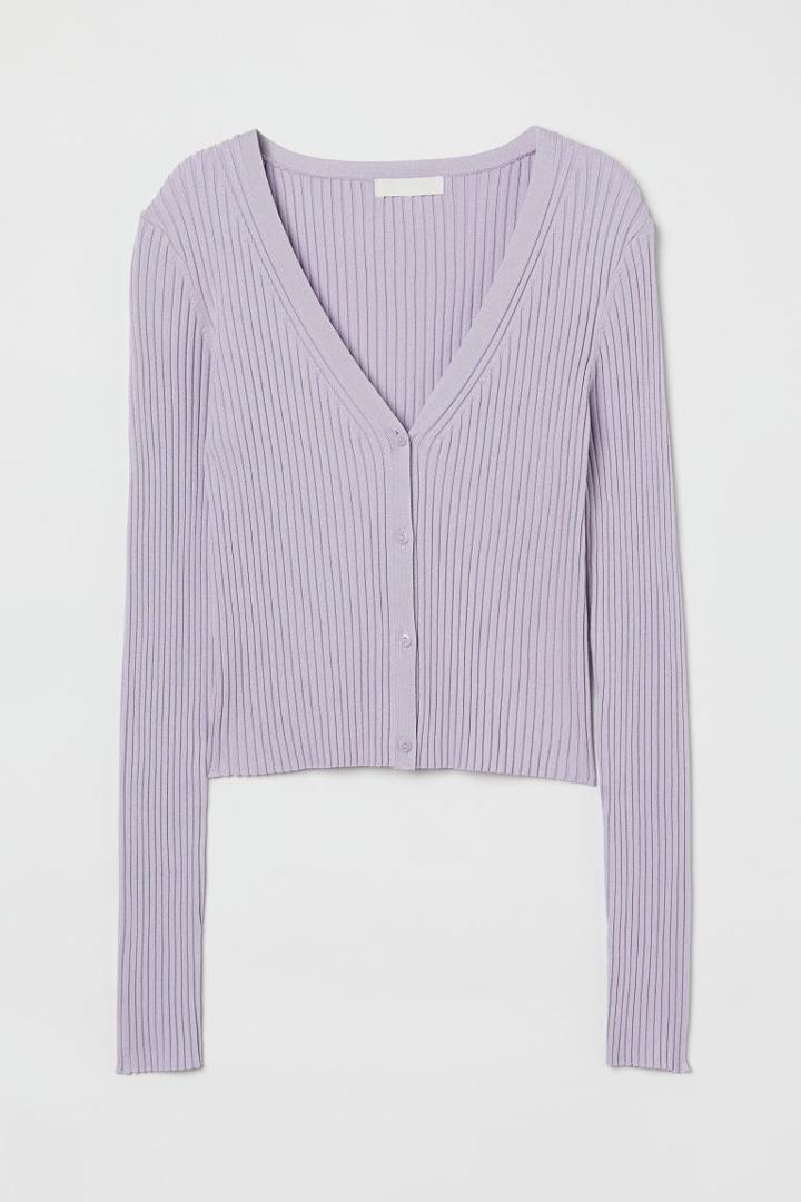 H & M - Rib-knit Cardigan - Purple
