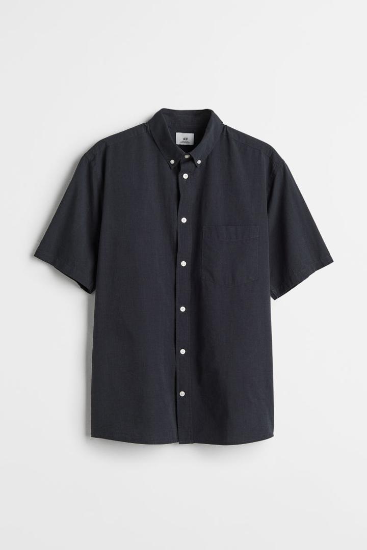 H & M - Regular Fit Short-sleeved Shirt - Black