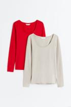 H & M - 2-pack Jersey Tops - Red
