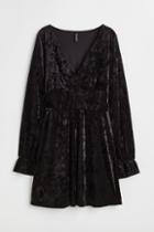 H & M - Crushed-velour Dress - Black