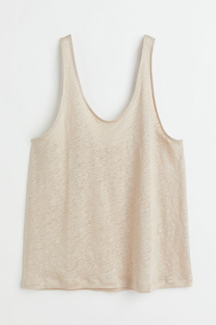 H & M - Linen Jersey Tank Top - Beige