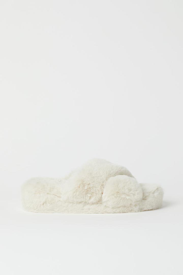 H & M - Faux Fur Slippers - White