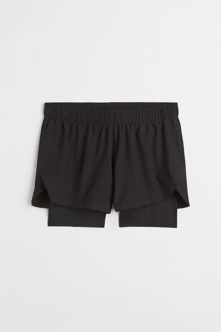 H & M - Regular Fit Double-layered Running Shorts - Black