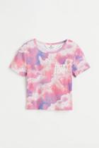 H & M - Printed Crop T-shirt - Pink
